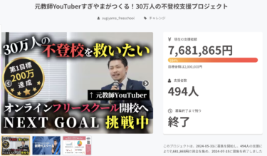 『30万人の不登校生徒を救いたい』クラファン、目標金額384％達成で終了